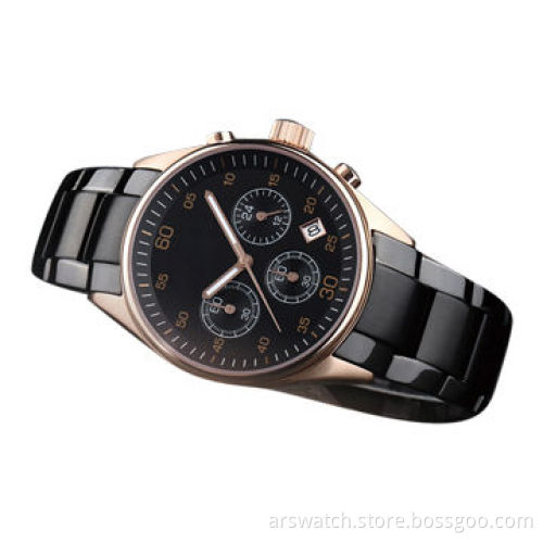 Men's luxury wrist watch, with all stainless steel case and caseback, real leather strap